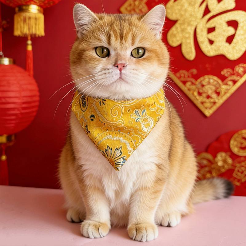 [Pet New Year Clothing] Pet New Year Triangular Binder Dog Festival Decorations Saliva Towel Kitty F