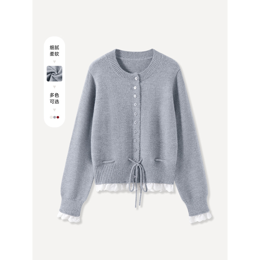 MJstyle Cardigan Dệt Kim Xám Dài Tay cho Nữ - Xuân Thu Đông 2025, Phong Cách Mới với Thiết Kế Tương 