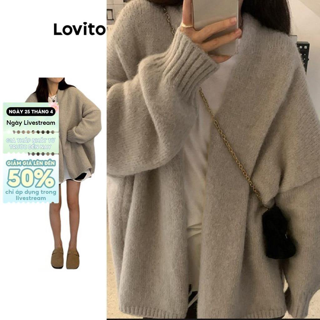 Lovito Áo cardigan thông thường Áo cardigan cơ bản trơn dành cho nữ LNE27050 (Xám nhạt)