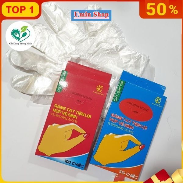 HỘP 100 CHIẾC GĂNG TAY NILON VỆ SINH THỰC PHẨM - SÉT 100 găng tay nilon