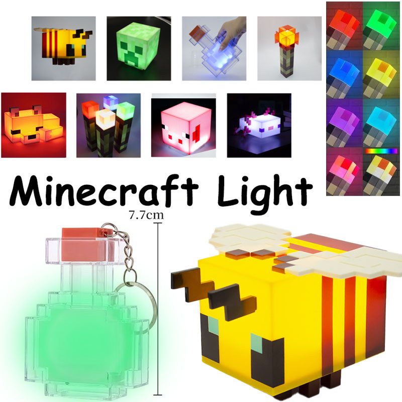 Minecraft LED Đèn Ngủ Creeper Kim Cương Axolotl Đèn Để Bàn Sạc Anime Trang Trí Chơi Game