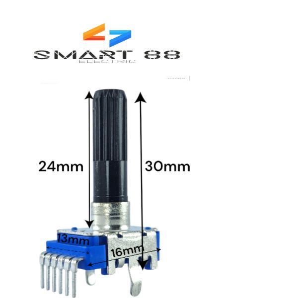 SMART88- Chiết Áp 6 Chân Vuông Xanh - Chân Cong Dài 30mm Cán Tròn 5K 10K 20K 50K 100K