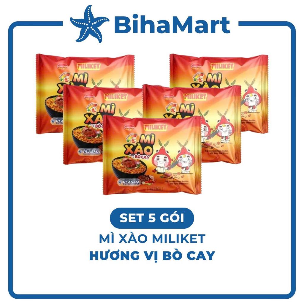 [SET 5 GÓI] - COLUSA - Mì xào Miliket hương vị Bò cay, Miliket Mì xào ăn liền Miliket, Mì trộn Bò ca