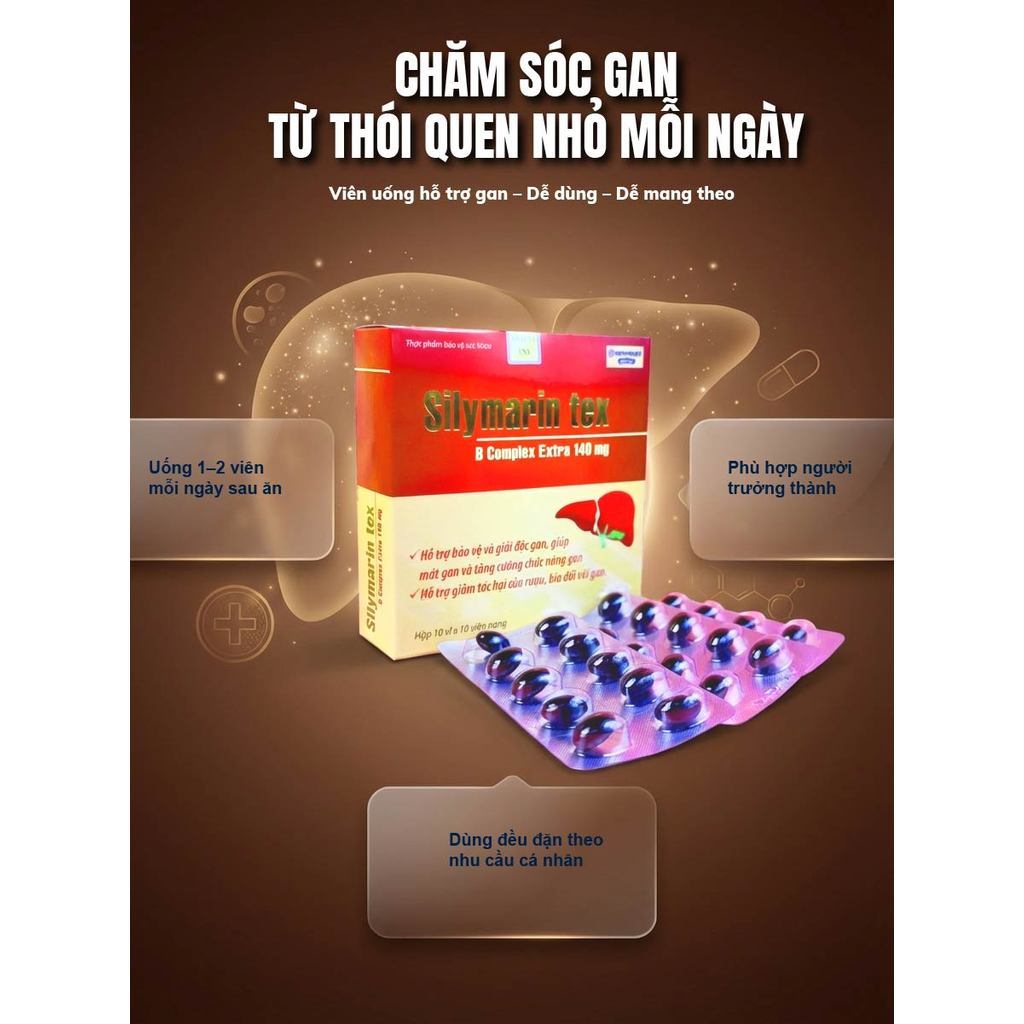 Giải Độc Gan Silymarin Tex 140mg Mát Gan Hỗ Trợ Chức Năng Gan Khi Dùng Rượu Bia Giảm Mệt Mỏi Ăn Ngon