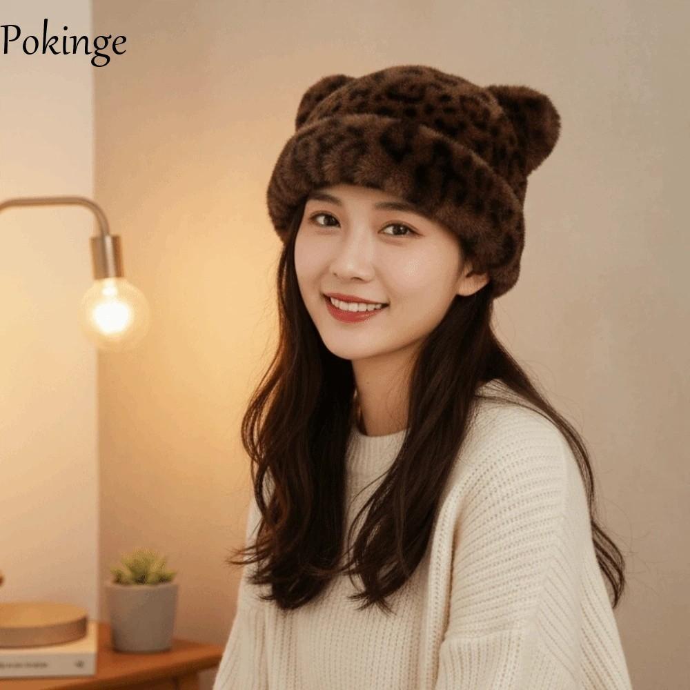Pokinge Ear Beanie Giả Lông Ermine, Phong Cách Hàn Quốc Cá Tính, Mềm Mại và Co Dãn