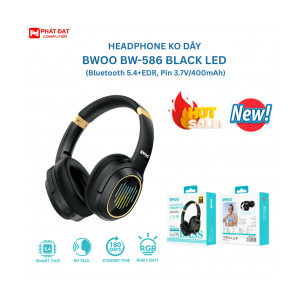 Headphone ko dây BWOO BW-586 Black Led (Bluetooth 5.4+EDR, Pin 3.7V/400mAh)