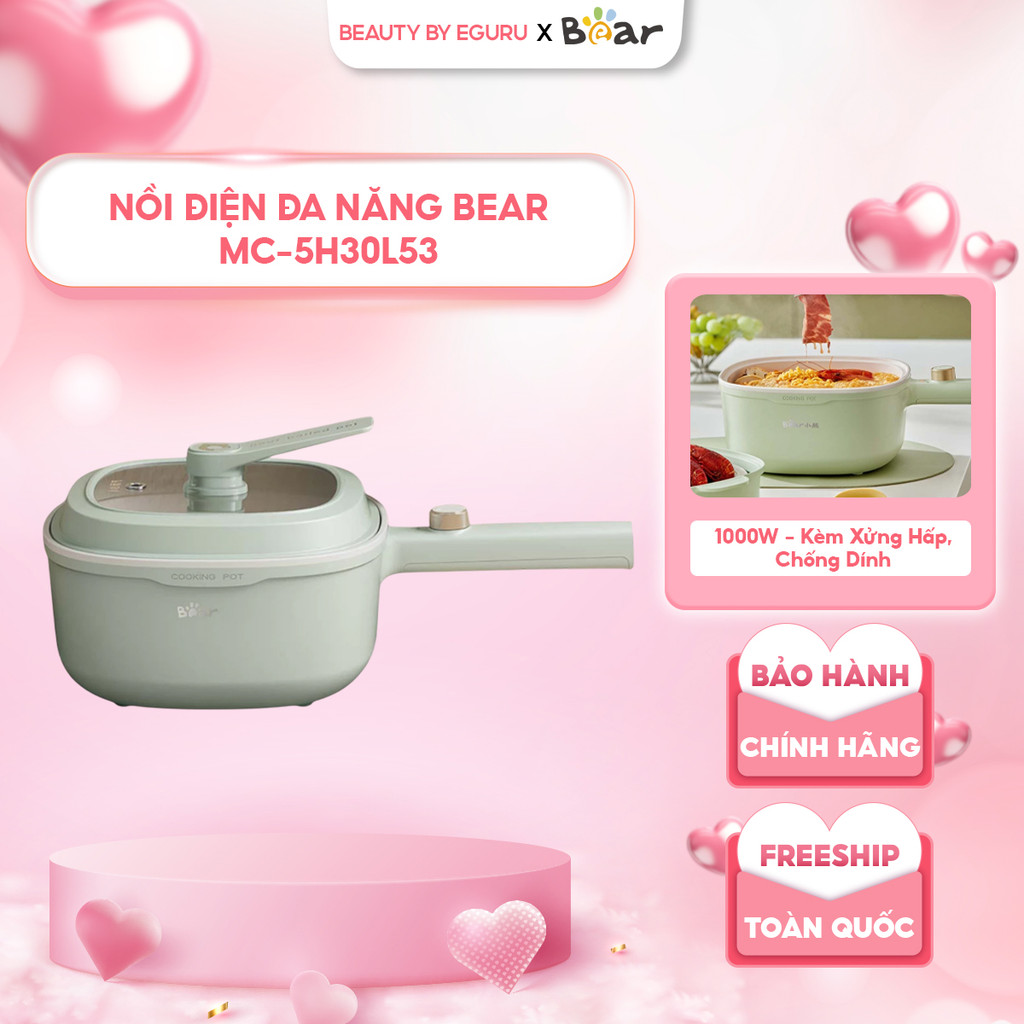 Nồi Điện Đa Năng Bear 3L DRG-E30N2 (MC-5H30L53) | 1000W - Kèm Xửng Hấp, Chống Dính BH 18 Tháng Chính Hãng