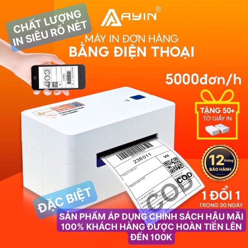 MÁY IN NHIỆT AYIN 368BT IN HOÁ ĐƠN BÁN HÀNG BẰNG ĐIỆN THOẠI