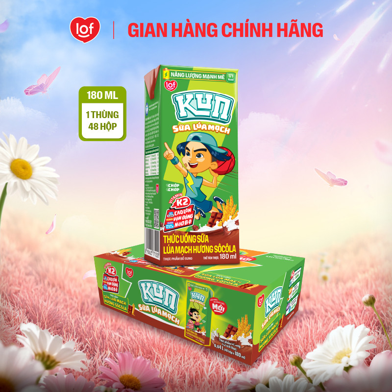 Sữa lúa mạch KUN vị socola thùng 48 hộp x 180ml
