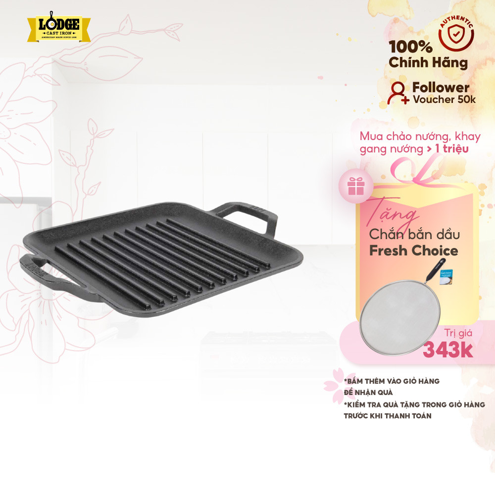 Lodge - Chảo gang nướng hình vuông - 28cm