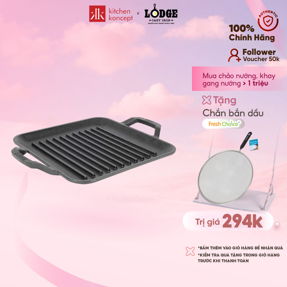 Chảo Gang Nướng Lodge Hình Vuông 28cm