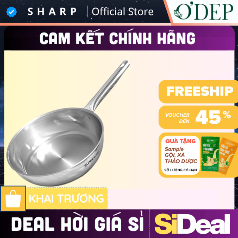 Chảo inox 304 đa lớp Sunhouse IN20M6 - IN24M6 - IN26M6 20-24-26cm dùng với mọi loại bếp - SIDEAL SIT