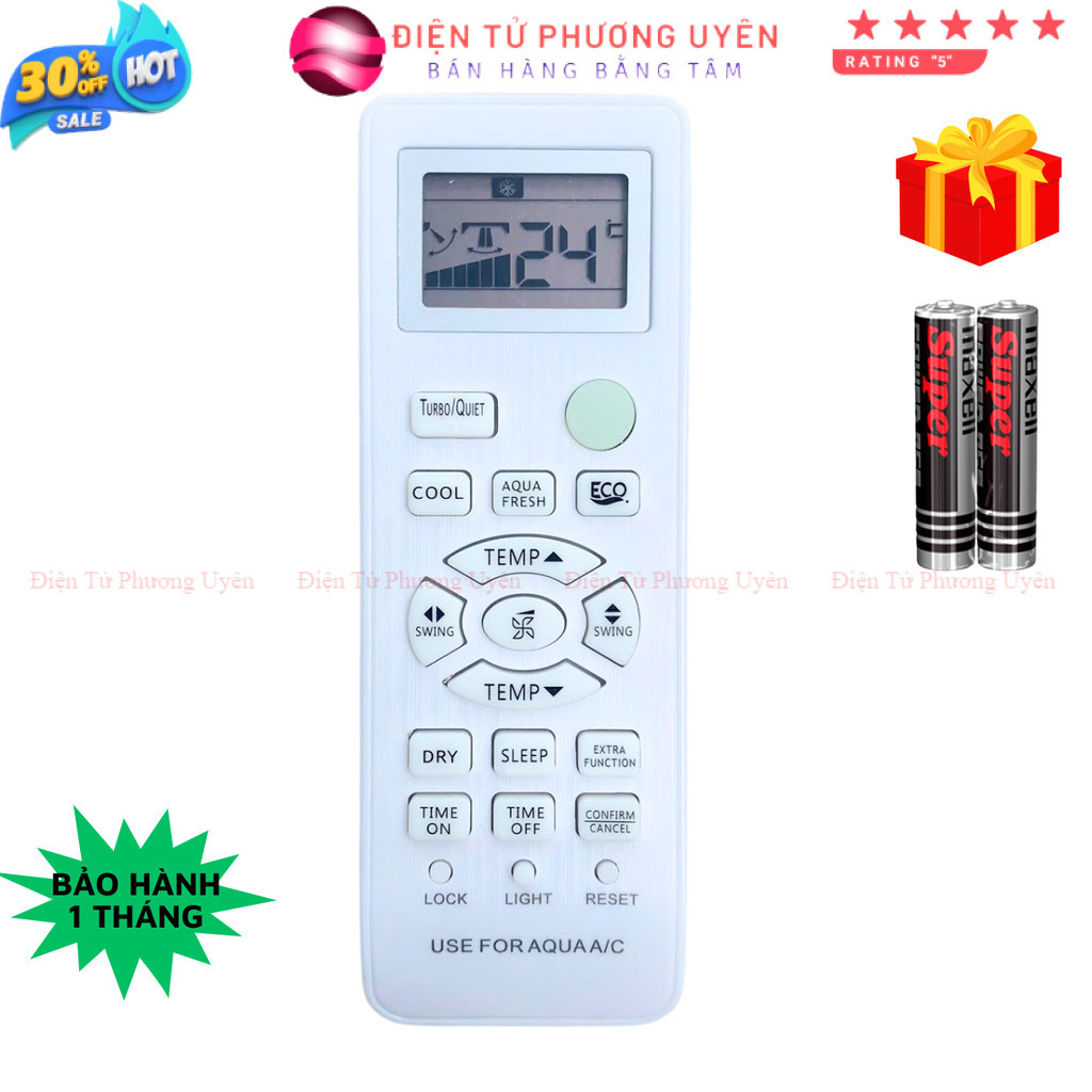 Điều khiển điều hòa AQUA Mã 06, remote máy lạnh AQA-RV10QA3 - Tặng kèm pin - ĐT Phương Uyên