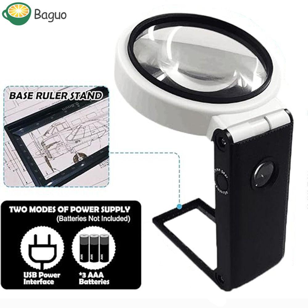 Baguo Kính lúp chiếu sáng LED BAGUO, Thiết kế gấp chạy bằng pin hoặc kính lúp USB có chân đế đèn, 3,
