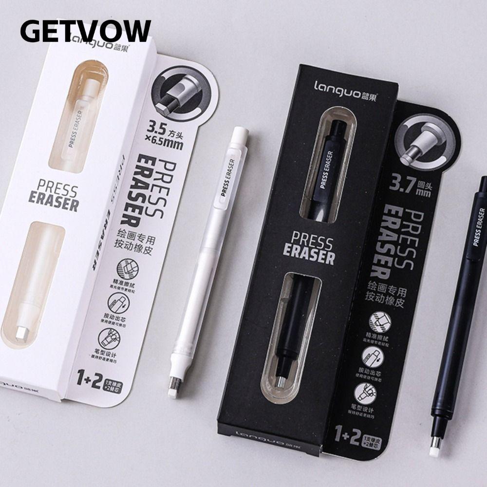 GETVOW Press Eraser Set, No Debris Press Mechanism Eraser Pen, Professional Refillable Highlight Era