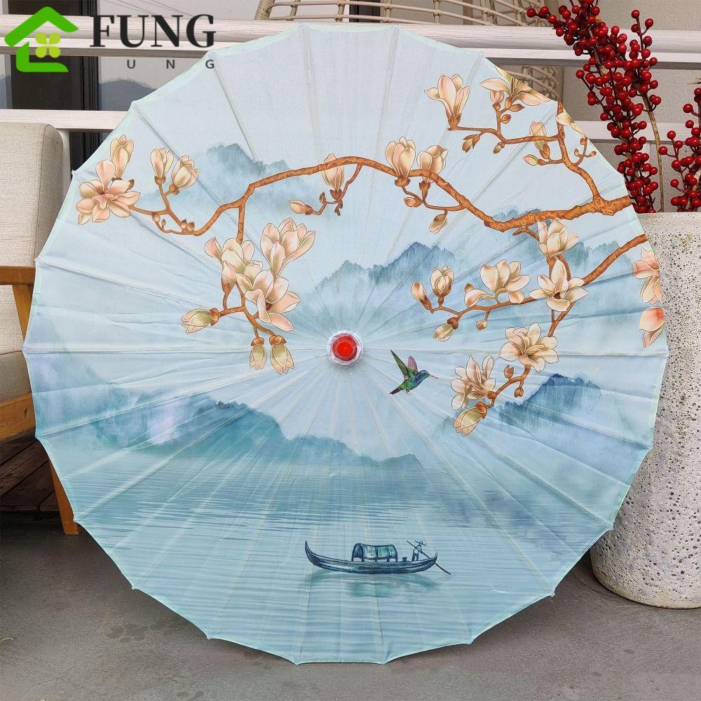 Ô dù giấy dầu cổ điển FUNG, Ô dù nữ vải lụa gấp phong cách Trung Quốc, ô giấy dầu Trung Quốc chống m