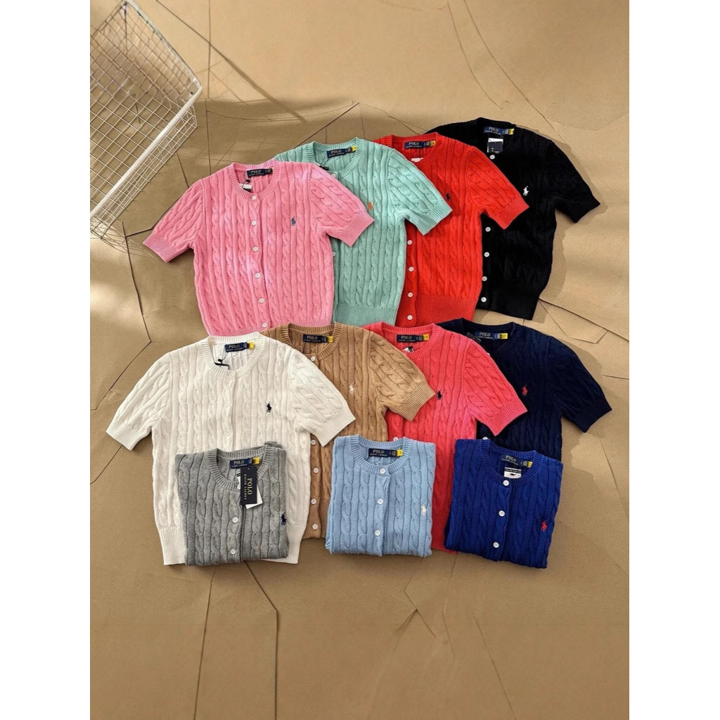 V2R1 RL Knitted short-sleeve with embroidered logo and cable knit POLO Small Cable Knit Cardigan