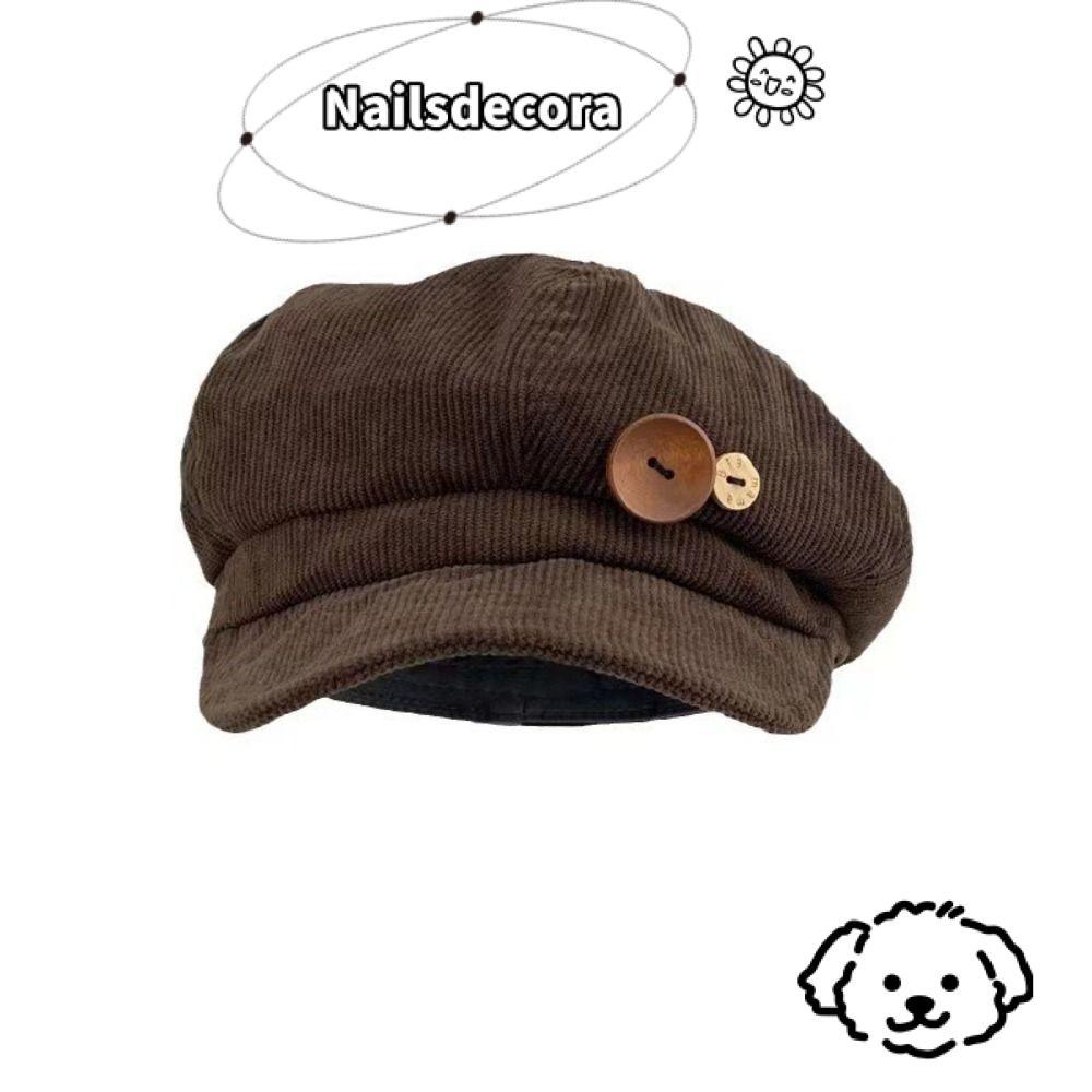 Mũ bóng chày nữ vải nhung NAILS, điều chỉnh được, chống gió với hai nút trang trí hình bát giác