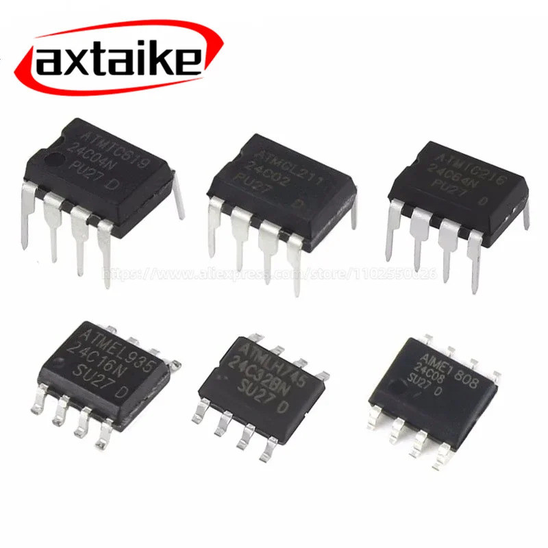 Bộ 50 AT24C02 24C02 24C04 24C08 24C16 24C32 24C64 24C128 24C256 93C46 SOP8 DIP-8 EEPROM Lưu Trữ IC 2