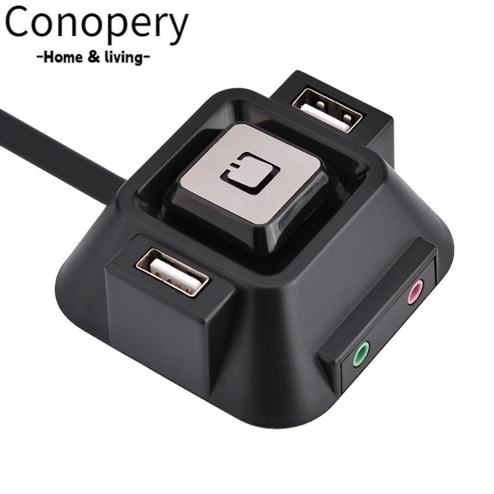 CONOPERY Desktop PC Switch, Cổng USB kép Nút nhấn Công tắc nguồn, Cổng micro âm thanh bên ngoài Công
