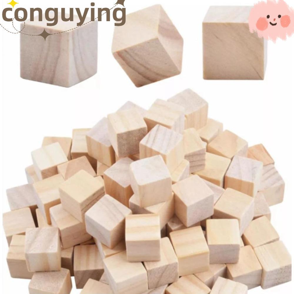 CONGUYING 100 Khối Gỗ, Khối Gỗ Vuông 2cm, Gỗ Chưa Hoàn Thành Màu Gỗ Bề Mặt Mịn Chưa Hoàn Thành Thủ C
