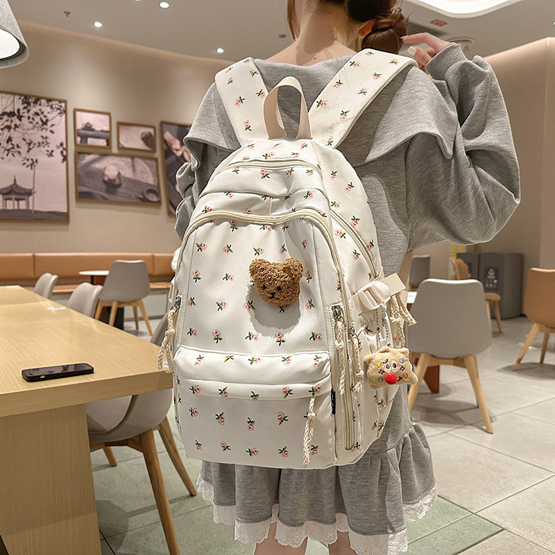 Preppy Style Backpack Japanese Ins Backpack Female Style Mori Style Fresh Floral Girl's Schoolbag Co