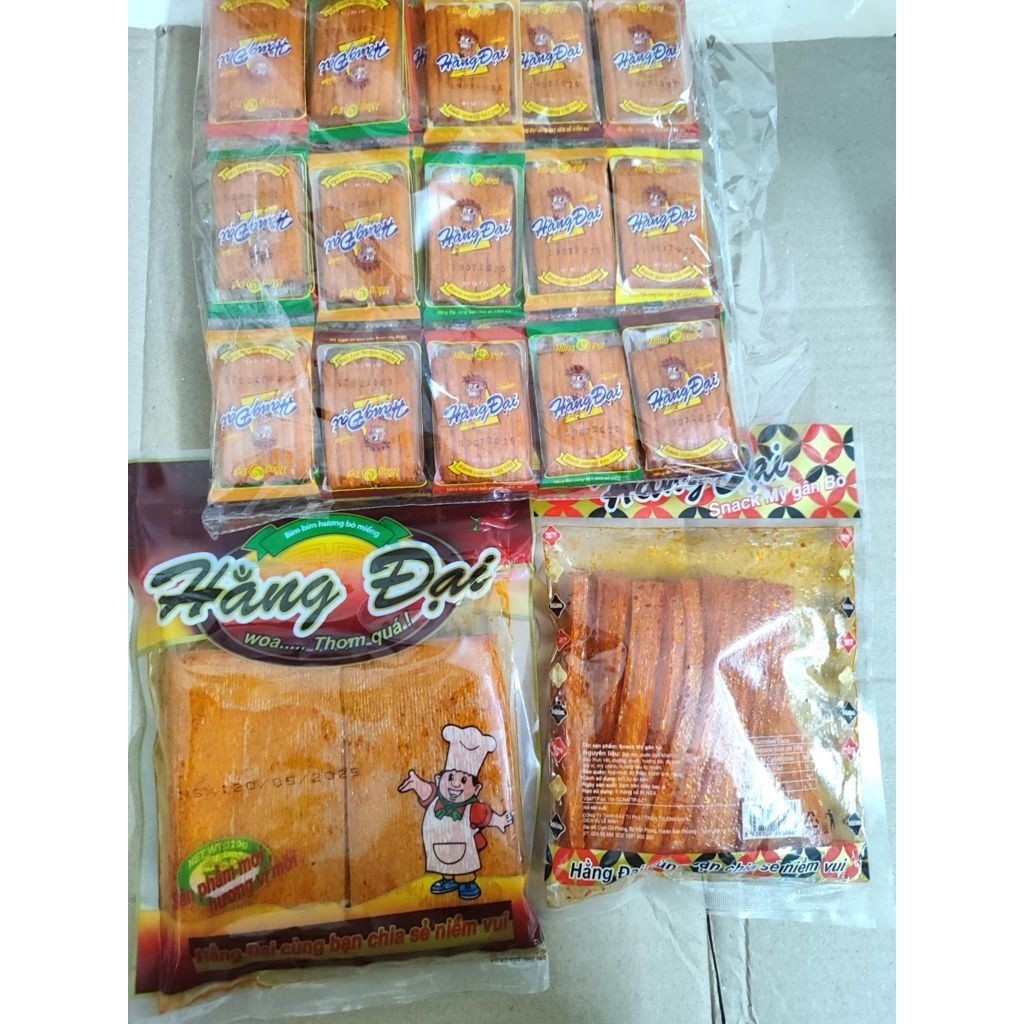 combo 3 món Hằng Đại: 60 gói Hằng đại mini sườn đê.1 túi bò miếng Hằng đại.1 túi Hằng đại gân bò