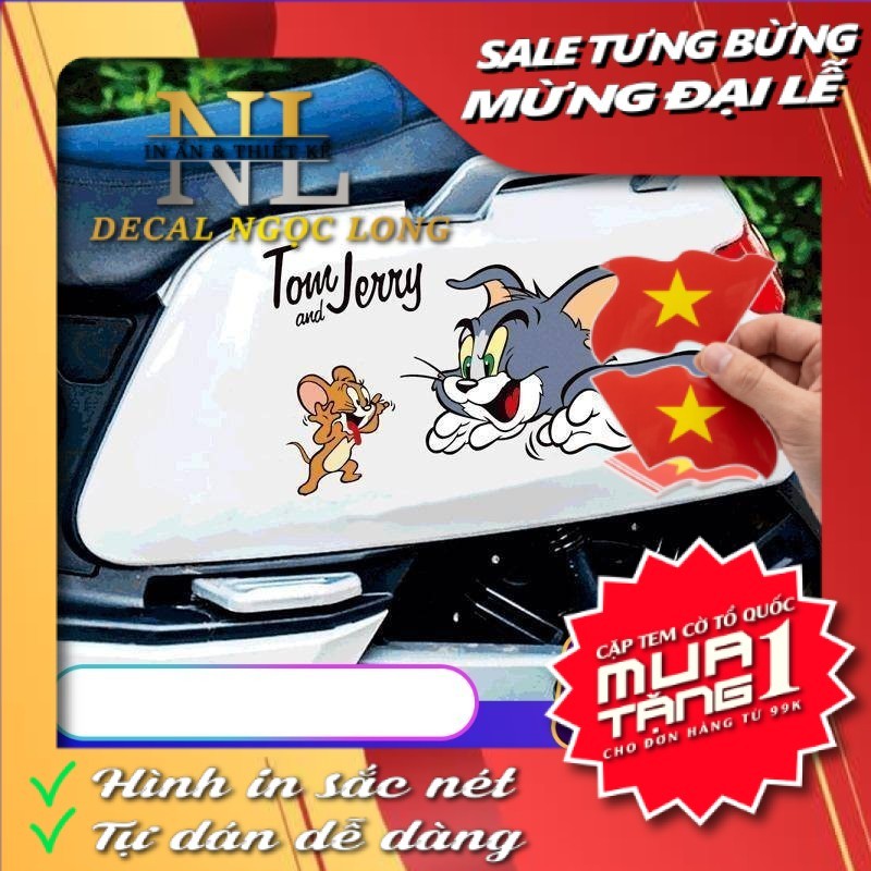 Miếng Dán Tem Xe Hơi Xe Máy Hình Mèo Tom Và Jerry Hoạt Hình Chống Trầy Xước Sáng Tạo