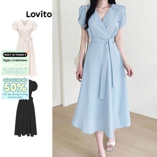 Lovito Váy chữ A thắt lưng trơn thông thường dành cho nữ L65ED138 (Mai / Xanh)