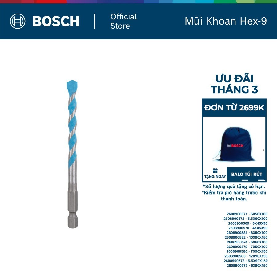 Mũi khoan bê tông Bosch Hex-9 đa năng