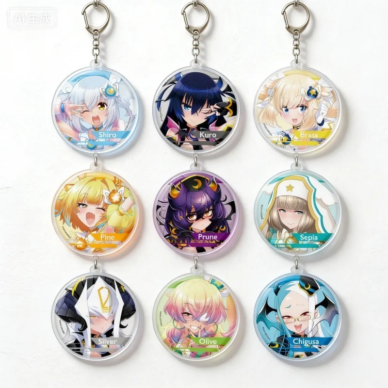 Móc khóa Anime Bombergirl mẫu tròn Acrylic in hình Shiro Kuro Brass Pine Sepia trang trí balo túi xá