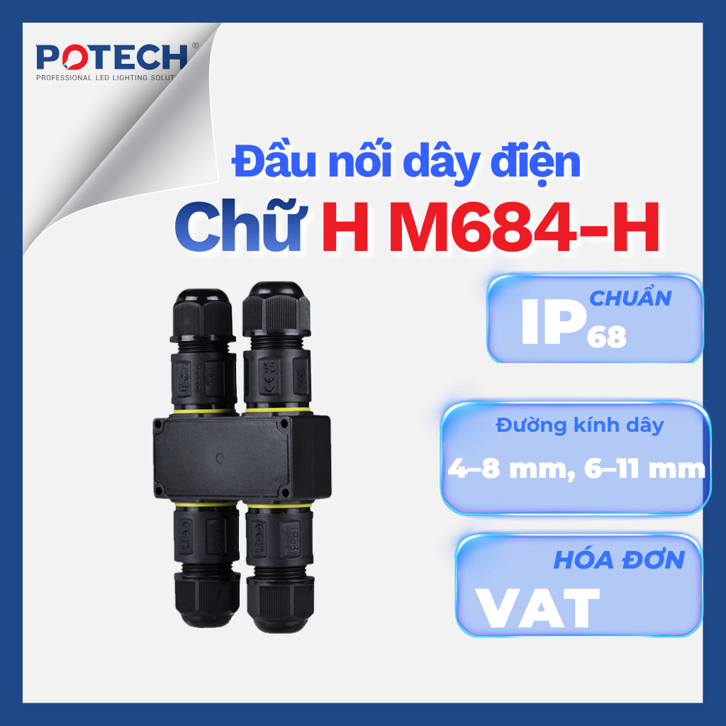 Đầu Nối Dây Điện Chống Nước IP68 4 NGẢ M684-H 3 PIN – Jack Nối Nhanh Không Vít, Connector H Ngoài Tr