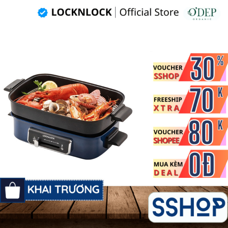 Nồi lẩu nướng điện đa năng LocknLock 2.5L, làm nóng nhanh, có giá hấp vỉ nướng tháo rời EJG556 - SSH