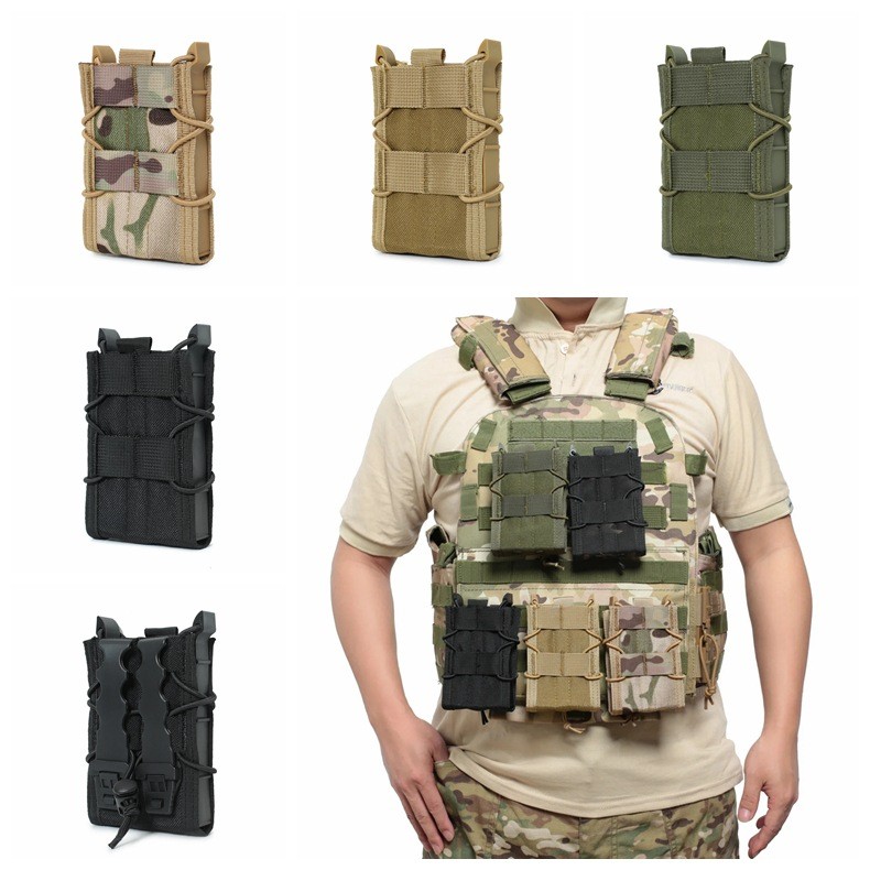 Spot Goods#1000D Outdoor Tactical Tiger Elastic5.56Quick Release Magazine Pouch Molle System Single 