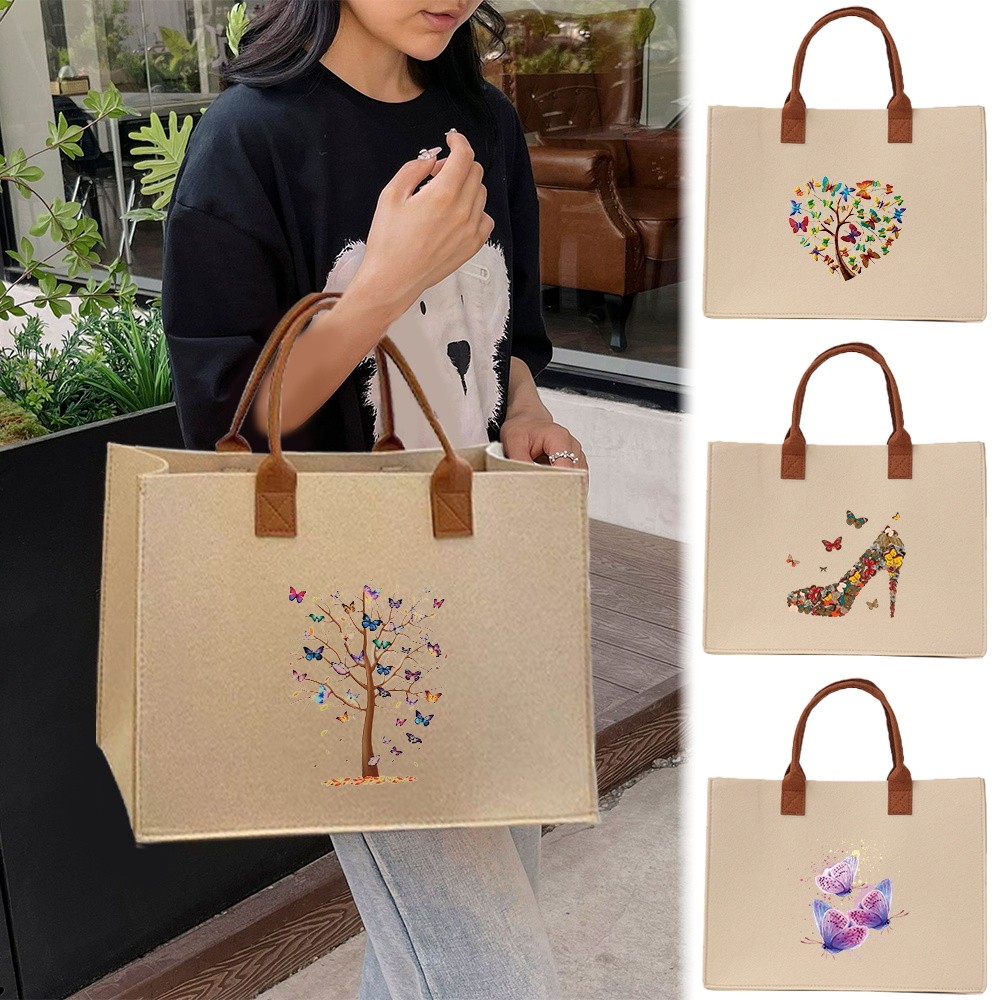 Large capacity Exquisite print 【Lowest price】 Felt tote bag In stock Large felt tote bag Thickened C