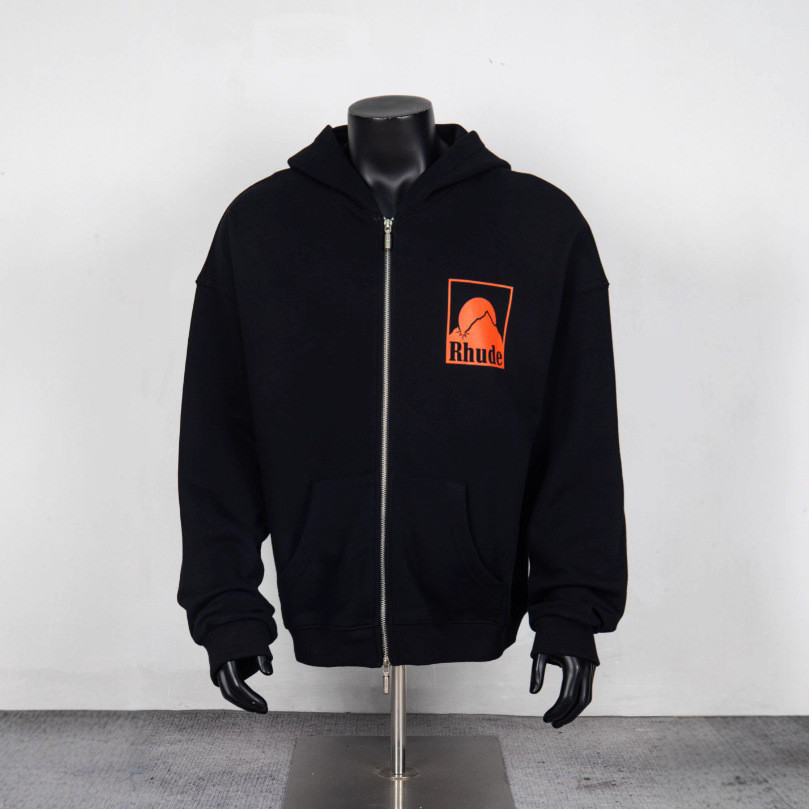 9AII Rhude Sunset Print Loose Hooded Sweatshirt Unisex Casual Versatile Zipper Jacket