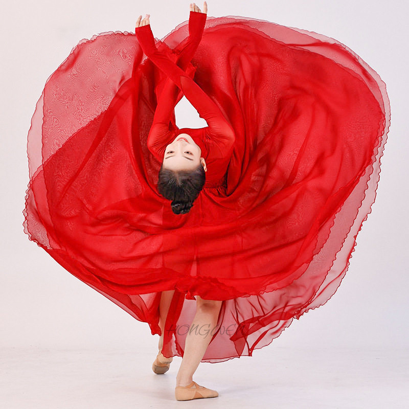 Váy 720 độ Váy khiêu vũ cổ điển Váy voan đôi màu đỏ