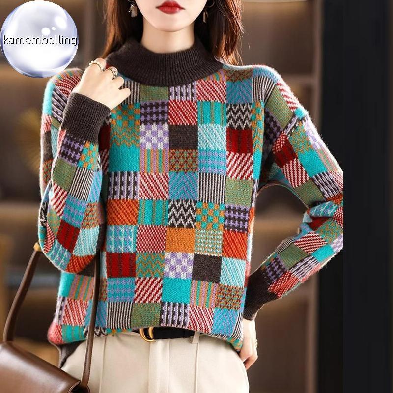 Ao len chui dau thu dong, det kim day am, co chu o, hinh hoc cho nguoi phu nu