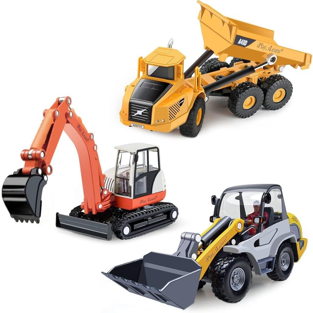 IPlay, iLearn Bộ đồ chơi xây dựng hạng nặng, Xe tải đổ kim loại, Máy xúc đào Backhoe, Xe ủi đất Máy 
