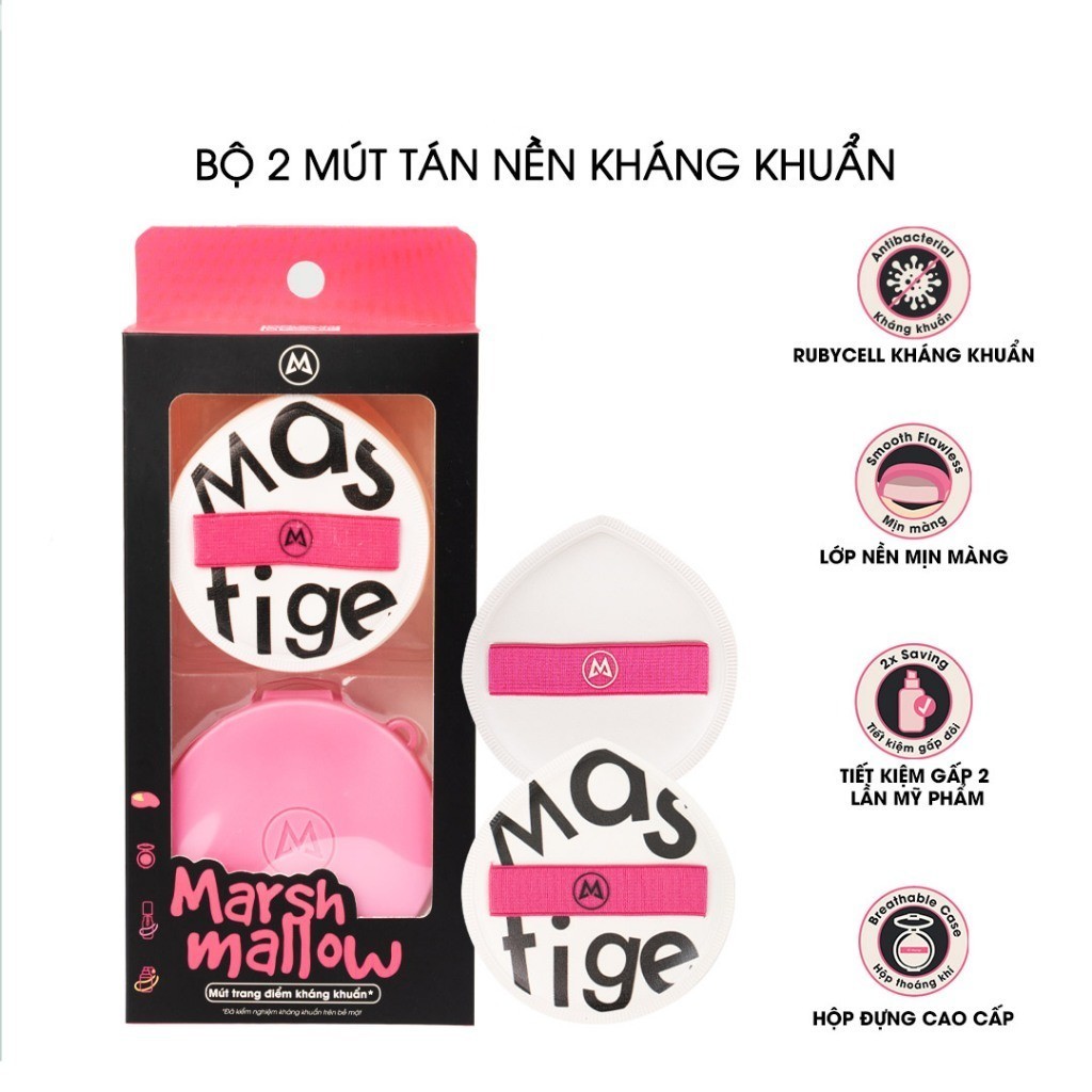 Bộ 2 Mút Tán Nền Kháng Khuẩn Mastige Marshmallow Mềm Mịn Sản phẩm  chính hãng