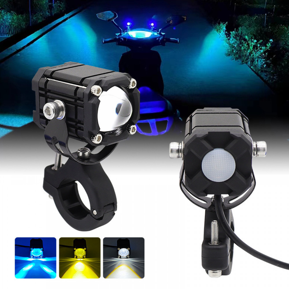 60w Tricolor Mini Motorcycle Driving Spot Light Auxiliary LED Projector Light Motorcycle Universal D