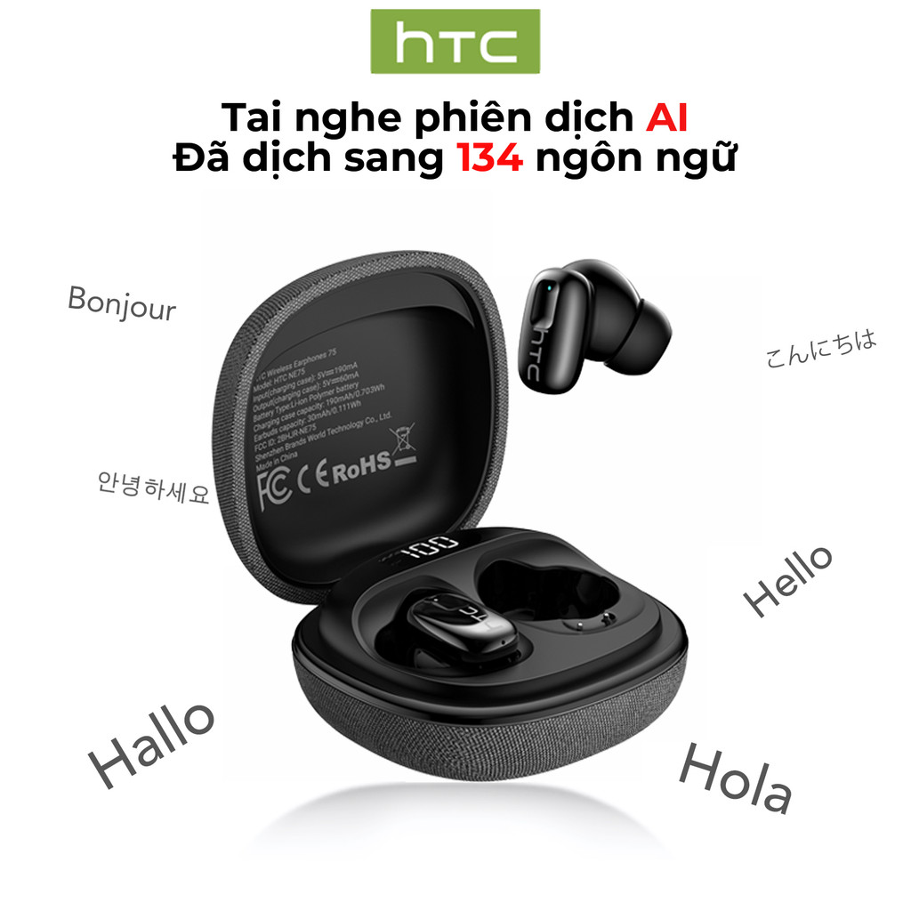 HTC NE75 Tai nghe dịch thuật AI Tai nghe Bluetooth 6.0 Chống ồn Tai nghe không dây nhét tai Chất lượng âm thanh HiFi Gọi điện thoại HD Tai nghe thể thao Có micro Chống nước | BigBuy360 - bigbuy360.vn