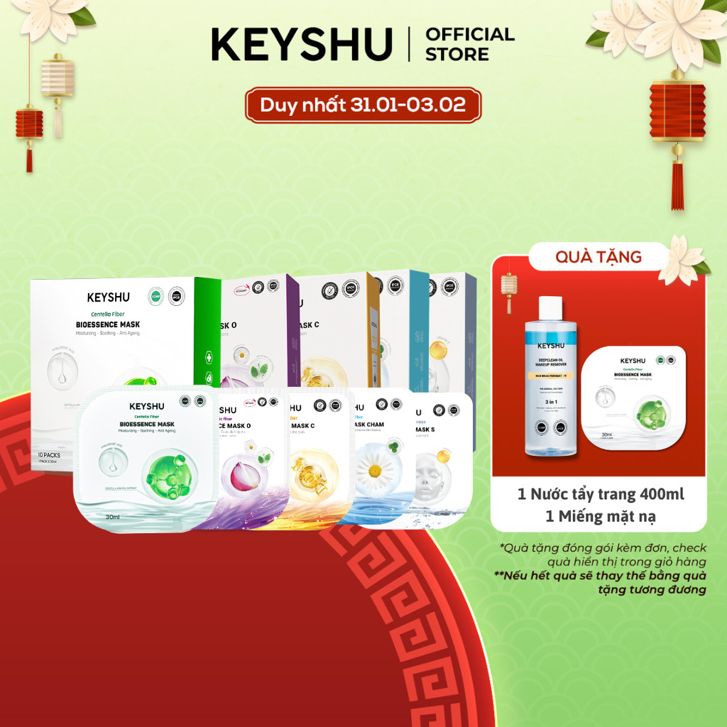 [LIVE KOL] Combo 20 Miếng Mặt Nạ KEYSHU 10 Miếng 30ML Dưỡng Ẩm, Làm Sáng Da, Hỗ Trợ Ngăn Ngừa Lão Hó