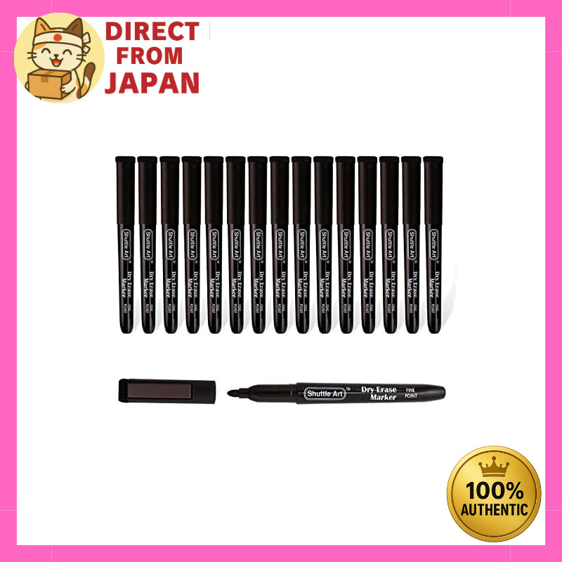 Shuttle Art Whiteboard Markers Erasable Marker Pens Black Set of 15 with Magnetic Eraser Durable for