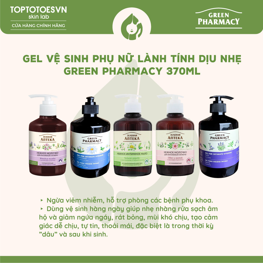 [HÀNG NHẬP KHẨU] Dung dịch vệ sinh phụ nữ Green Pharmacy (Zelenaya Apteka) lành tính dịu nhẹ 370ml