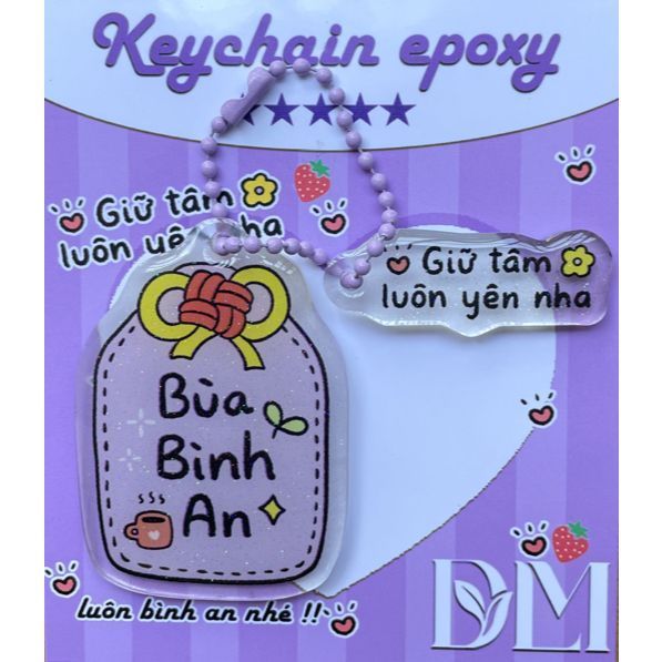 Móc Khoá Bình An Thiết Kế Dễ Thương Kèm Thông Điệp Tích Cực, Keychain Epoxy Kim Tuyến Đại Lâm Mộc