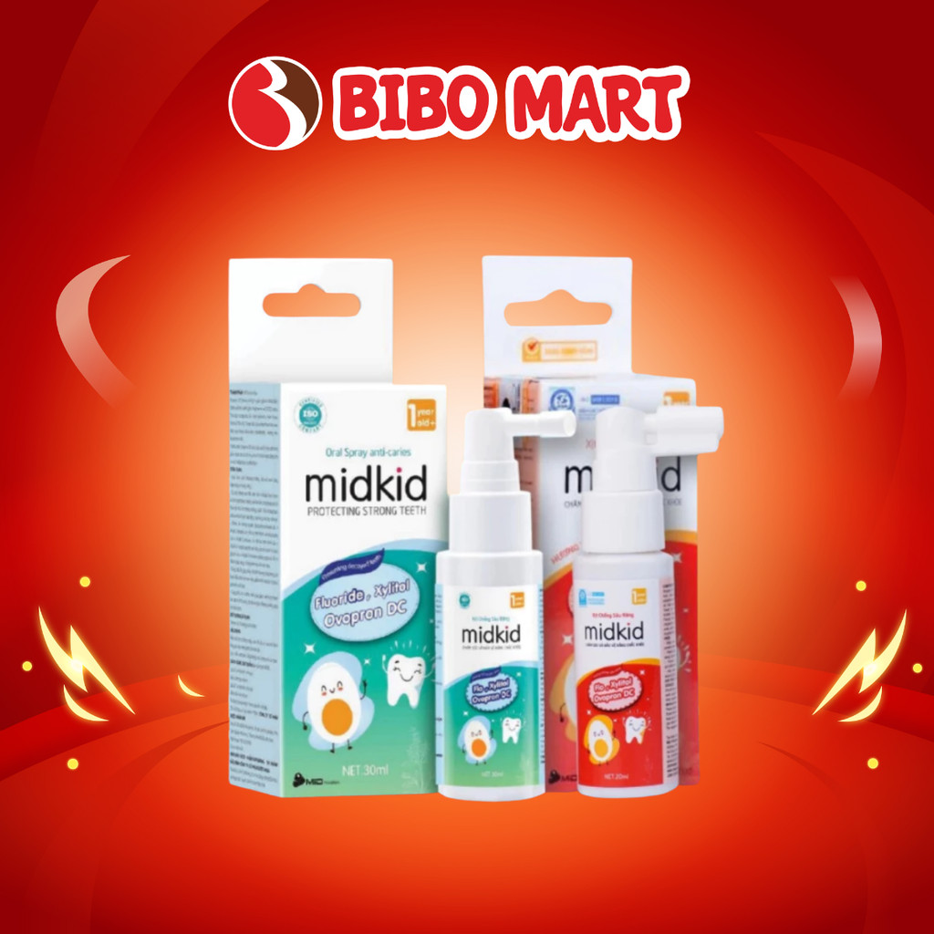 Xịt Chống Sâu Răng Midkid Làm Sạch Khoang Miệng Bảo Vệ Men Răng Cho Bé Lọ 20ml 30ml - Bibomart