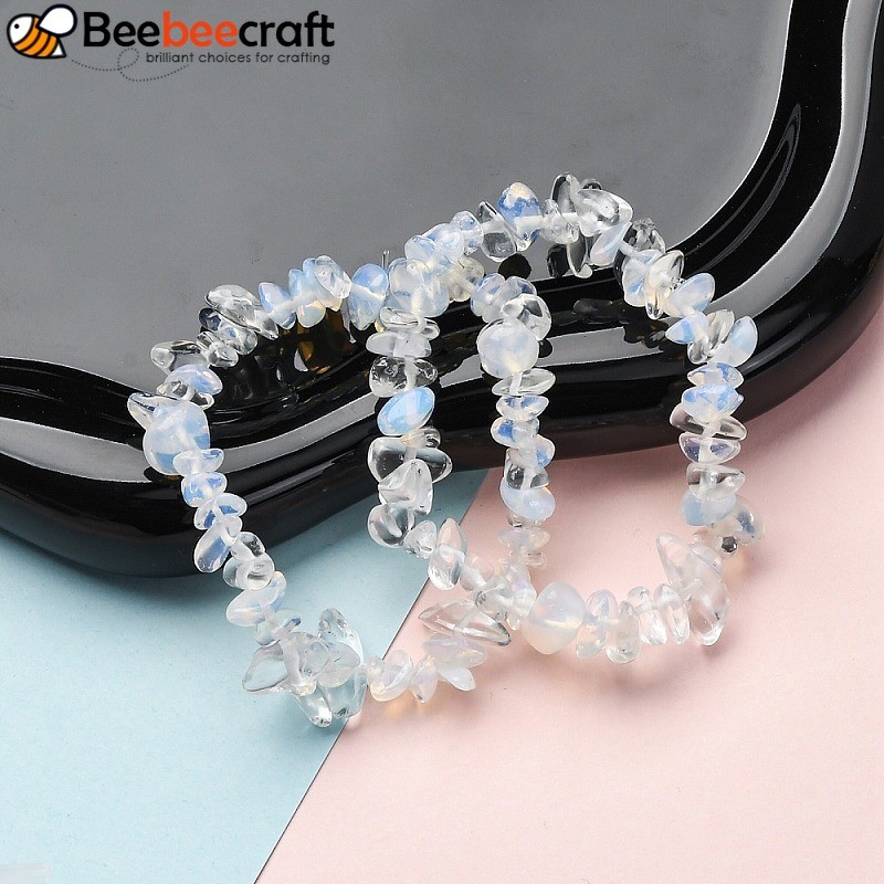 Vòng tay co giãn unisex đính cườm Chip Opalite, kích thước khoảng 4.5-5 cm