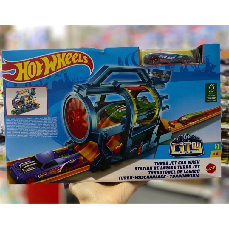 FJN34/FJN35 Hot Wheels Turbo Jet Car Wash Playset cho bé từ 4-8 tuổi