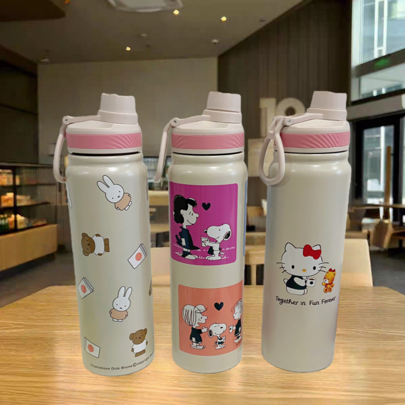 Túi xách Coaster miễn phí Starbucks Cup X Miffy Snoopy Kitty Phim hoạt hình Tumbler 800ml 304 Nồi di